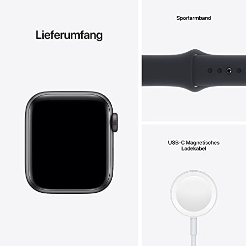 Apple Watch SE (1. Generation) (GPS + Cellular, 40mm) Smartwatch - Aluminiumgehäuse Space Grau, Sportarmband Mitternacht - Regular. Fitness-und Aktivitätstracker, Herzfrequenzmesser, Wasserschutz