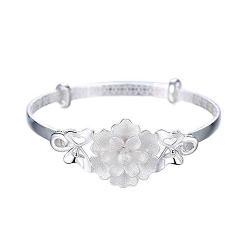 Bracelet en argent avec sculpture de pivoine ajustable pour poignets sensibles