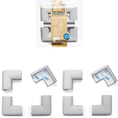 Image of Roving Cove HeftyFit Corner Protector for Baby (8 Large Corners), Heavy-Duty Soft Rubber Foam Furniture Corner Bumper Guards, 3M Adhesive Pre-Taped, Stone Grey