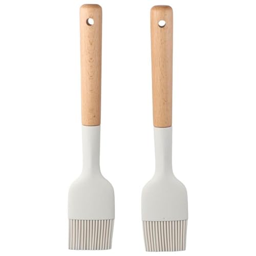 hobbyme 2Pcs Silicone Oil Brush with Wooden Handle,Durable Basting Brush Pastry Brush,Easy to Clean,White Food Brushes for Cooking Baking Grilling