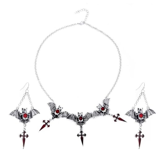XFSRG Halloween Schmuck Set Gothic Ohr und Halskette mit Halloween Pendant Dunkler Vintage Gothic Schmuck für Party und Alltag (Silber)