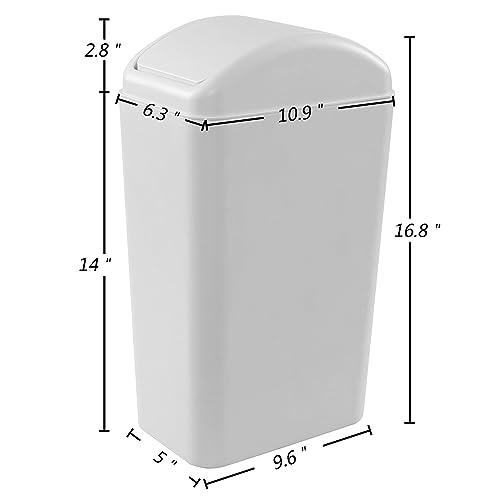 Image of Farmoon 14L /3.5 Gallon Slim Trash Can, Modern Swing Lid Waste Paper Basket | Plastic Dustbin Waste Bin, Light Grey