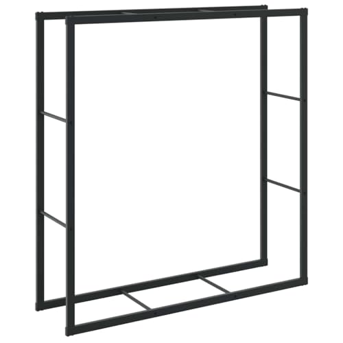 vidaXL Leñero de Acero Negro 110x30x116 cm, Soporte para leña, Estante para leña, Soporte para Troncos para Chimenea, Almacenamiento de leña