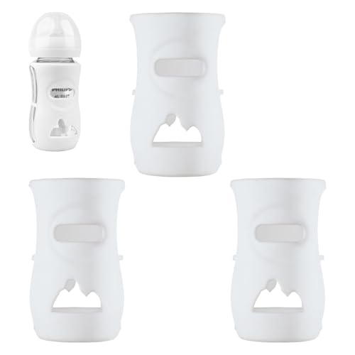 Image of 3 Pack Silicone Sleeves for Avent Natural Glass Baby Bottles, Anti Breakage Baby Bottle Holder, Compatible Baby Bottle, BPA Free (8 Ounce)