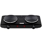CUKOR Electric Hot Plate, Double Cast Iron 2 Burner, 1800W Countertop Burner, Dual Electric Stove Burners, Portabel Electric Cooktop, Portabel Double Burner for Cooking