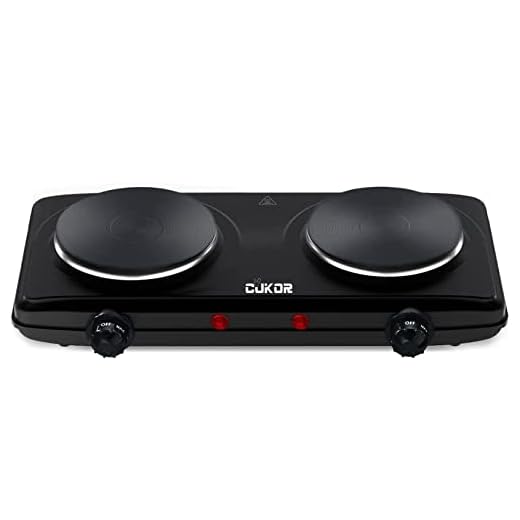 CUKOR Electric Hot Plate, Double Cast Iron 2 Burner, 1800W Countertop Burner, Dual Electric Stove Burners, Portabel Electric Cooktop, Portabel Double Burner for Cooking