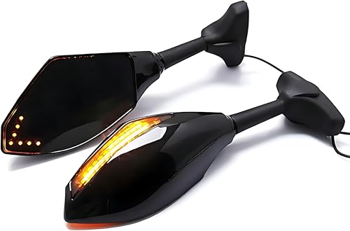 Image of R15 Side Mirror with Built-In LED Indicator, Black, compatible with Yamaha R15, Suzuki Burgman, Bajaj Pulsar RS, Pair
