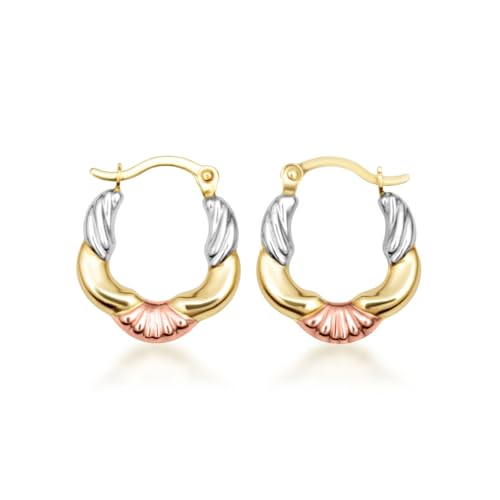 Boucles d'oreilles créoles or texturé tricolore femme, le cadeau précieux idéal
