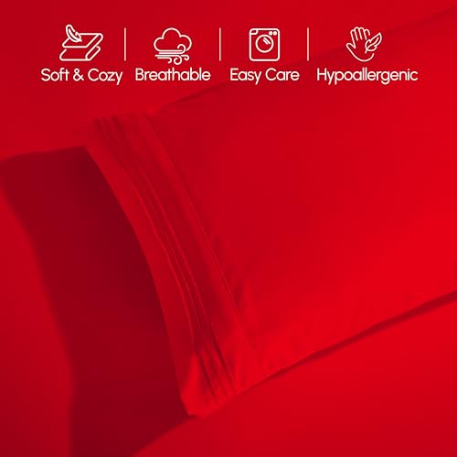 Image of Elegant Comfort Luxurious 1500 Premium Hotel Quality Microfiber Three Line Embroidered Softest 4-Piece Bed Sheet Set, Wrinkle and Fade Resistant, Twin /Twin XL, Red