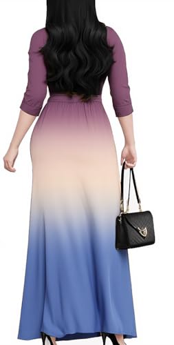 Image of Women's Church Maxi Wrap V Neck 3 /4 Sleeve Tie Waist Plus Size Long Dress | Flattering wrap V-neck design enhances curves. High elastic tie waist accentuates the slimmest part, hides tummy.