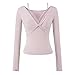 Womens Long Sleeve Tops Stylish Lace Trim Twist V Neck Fitted Basic Layer Shirts Cute Teen Girls Fashion Undershirt Purple