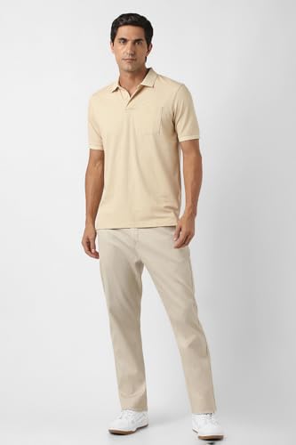 Image of Peter England Men's Cotton Maze Geometric Print Polo T-Shirt - Casual Wear | Modern & Stylish