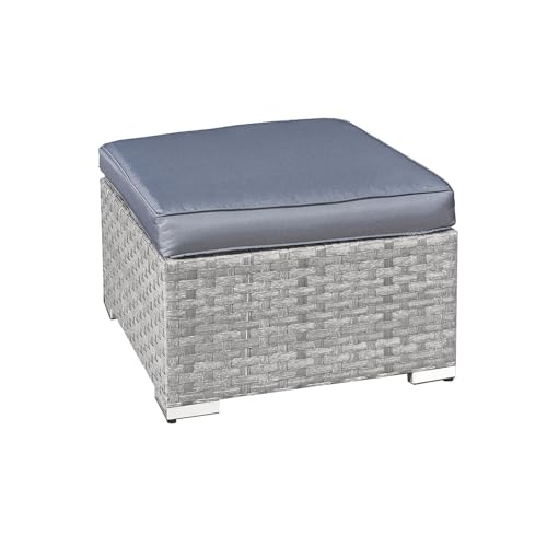 Oseasons Malta Rattan Footstool in Dove Grey - Outdoor Patio Furniture, Weather Resistant Rattan Ottoman Foot Stool with Cushion