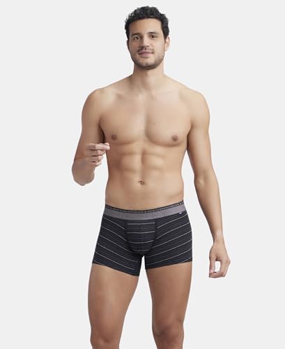 Image of Jockey US68 Men Super Combed Cotton Elastane Stretch Stripe Trunk with Ultrasoft Waistband