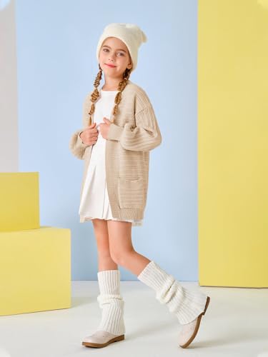 Image of Haloumoning Kids Girls Open Front Cardigan Sweaters Long Sleeve Cable Knit Fashion Clothes with Pockets 5-14 Years