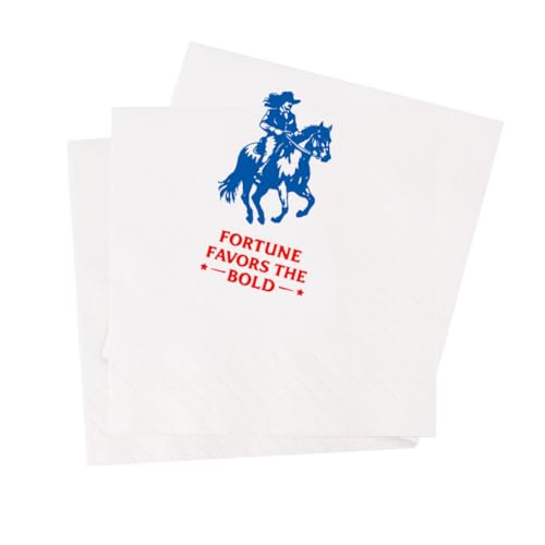 VOWFOO Fortune Favor the Bold カクテルナプキン ウエスタン カウガール ことわざ カントリー ロデオ 馬 レトロ ヴィンテージ パーティー 使い捨て ペーパーナプキン 100枚 4.5 x 4.5 2枚重ね (Fortune Favor the Bold)の商品画像（Amazon）