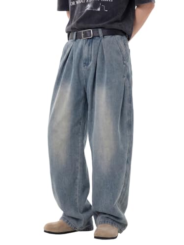 Areant Mens Baggy Jeans Wide Leg Hip Hop Loose Fit Jeans Relaxed Fit Elastic Waist Skate Streetwear Y2K Vintage Denim Pants Blue Large - image 1