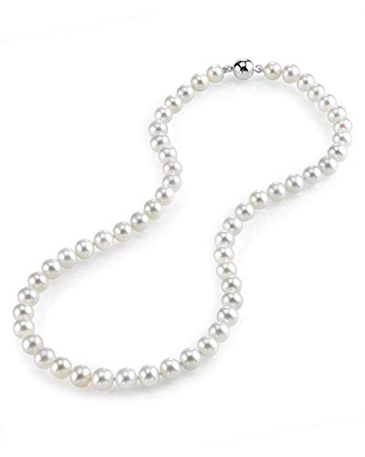 The Pearl Source 7-8Mm Aaa Quality Round White Freshwater Cultured Pearl Necklace For Women With Magnetic Clasp In 16" Princess Length #TOP12