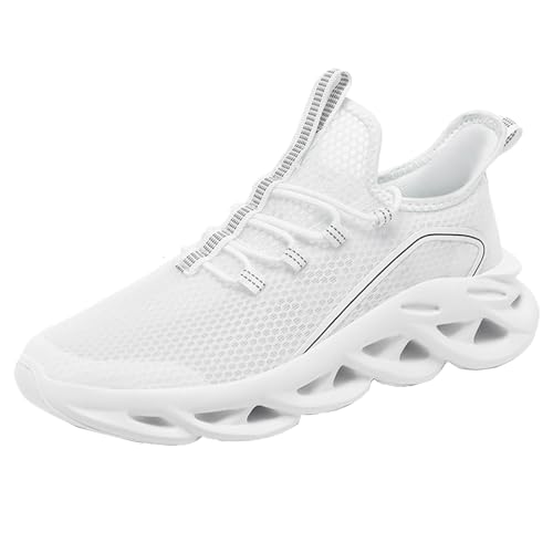 SJJH Zapatillas ligeras de malla transpirable para hombre – Zapatillas deportivas delgadas con suela suave para máxima comodidad y flexibilidad, Color blanco., 41 EU