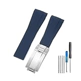 JWFBDB Bracelet de montre en silicone noir, vert, rouge, bleu et blanc, interface incurvée, compatible for Rolex Datejust Submariner(Dark Blue Steel Z9,20mm)