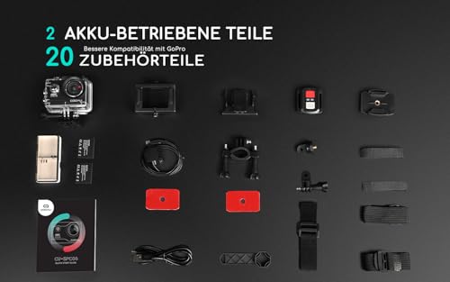 COOAU Camara Deportiva 4K30FPS 20MP WiFi con Micrófono Externo, Gran Angular 170 °, Camara Acuatica Sumergible 40M Impermeable Videocámara de Casco con Control Remoto, 2×1200mAh Baterías, Accesorios