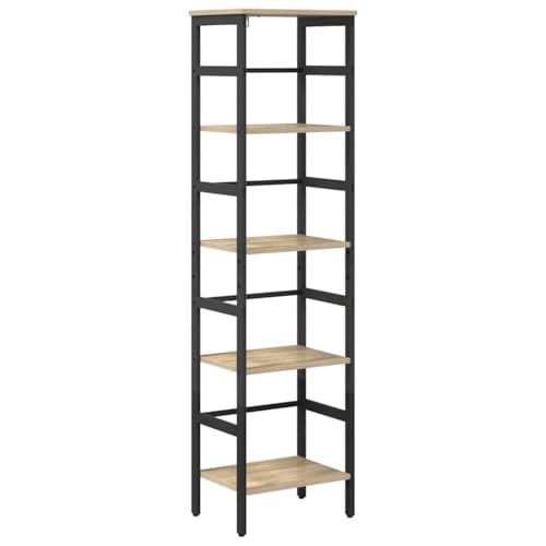 Image of fadaoet Sonoma Oak Bookcase Wood Material 40 x 29.5 x 149 cm with 4 Shelves Robust Steel Frame Freestanding for Office Living Room Storage and Modern Industrial Furnishings
