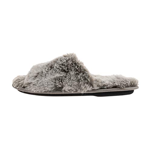 Laura Ashley Faux Fur Slip Ons, Open Toe Scuff Slippers for Women with Non-Slip Sole, Soft & Plush Indoor Slippers2