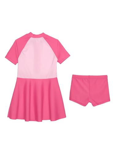 Kids Girls 2Pcs Rash Guard Swimsuit Short Sleeve Swimwear Swim Dress with Shorts Beach Bathing Suit4