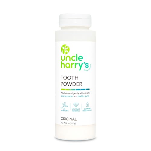 Uncle Harry's All Natural Tooth Powder | Alkalizing Remineralizing Enamel Support & Whitening Toothpaste for Sensitive Teeth | Powder Toothpaste for Gum Health & Fresh Breath (8 oz)