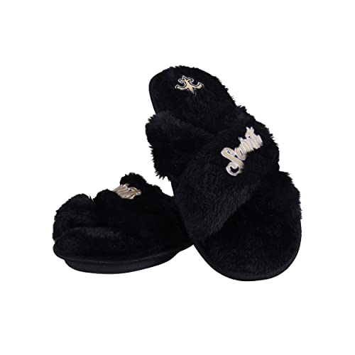 Image of FOCO Womens NFL Team Script Wordmark Fuzzy Cross Slide Slippers