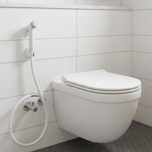 Image of Acetap ABS White Health Faucet (Jet Spray) with 1 Meter Flexible Tube & Wall Hook | High Pressure Toilet Spray Gun | Leak-Proof Bathroom Hand Shower (Polished Finish)