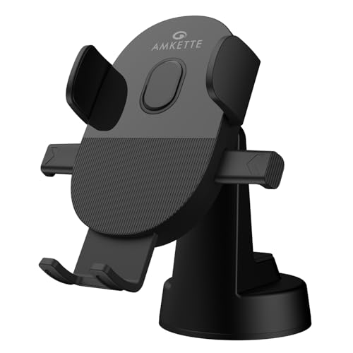 Image of Amkette iGrip Drive Compact Car Mobile Holder, Mobile Holder for car Dashboard & Windshield with 360 Rotation, One-Touch Lock&Release Function with Strong Suction Cup, Premium Dual-Tone Glossy Design