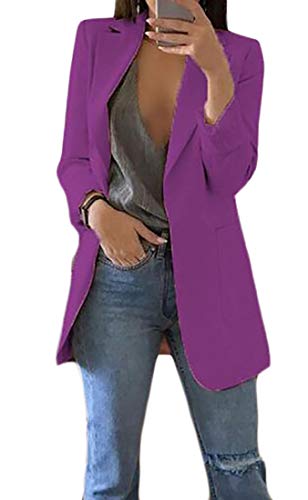Cardigã feminino de manga comprida UUUYUK com frente aberta para trabalho e terno de negócios, Roxa,