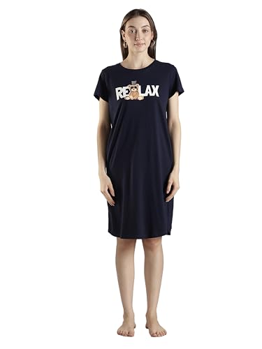 Image of 9shines Label Hosiery Cotton Knee Length Short Night Dress | Short Nighty for Women with Pocket | Graphic Print Nightwear | Night Gown for Women (M-7XL)