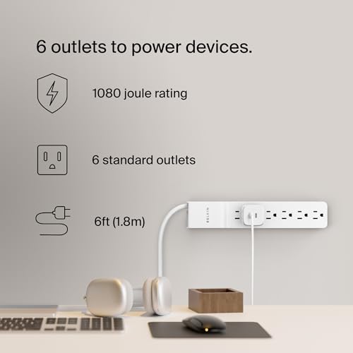Belkin BE106000-06R 6-Outlet Surge Protector Power Strip, 6Ft Cord, 360° Rotating Plug thumb #1