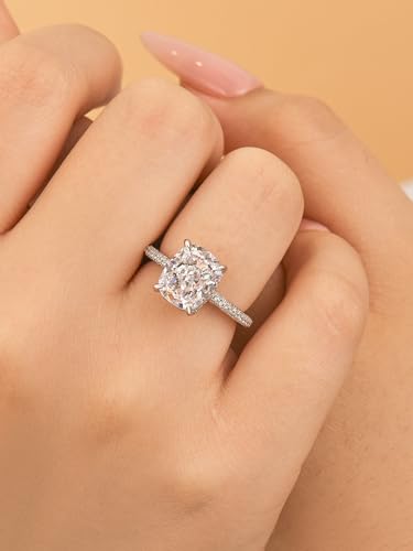4CT/7CT Elongated Cushion Cut Promise Ring for Women, Simulated Diamond Ring, 925 Sterling Silver 18K White Gold/Yellow Gold Plated Engagement Rings4