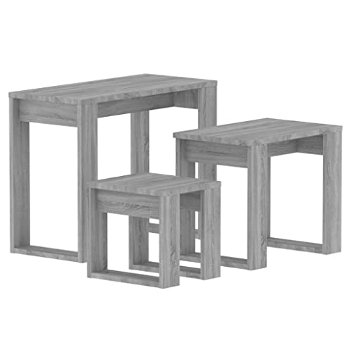 vidaXL 3x Nesting Tables Home Indoor Bedroom Living Room Stackable Side Coffee Tea Stacking Table Furniture Grey Sonoma Engineered Wood