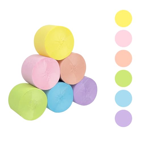 UNIIDECO 6 rolos de papel crepe, serpentinas arco-íris pastel para aniversário, chá de bebê, revelaç