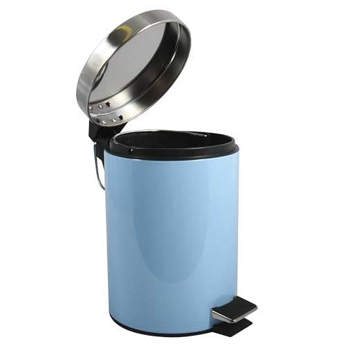 MSV - Poubelle Cosmétique Salle de Bain - Acier Inoxydable avec Seau Intérieur Amovible - Poubelle à Pédale Élégante - Compacte et Pratique - Bleu pastel - 3L