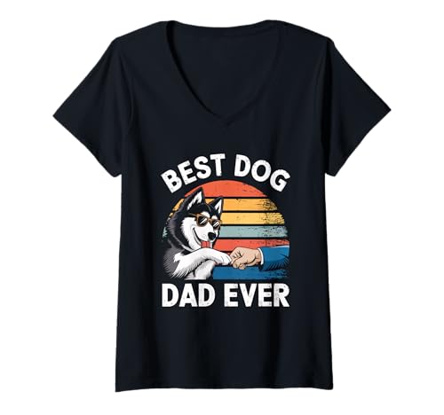 Damen Alaskan Malamute Papa Bester Hund Papa Vatertag Männer T-Shirt mit V-Ausschnitt