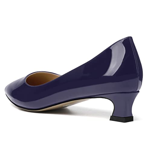 Skysterry Women's Navy Blue Slip On Kitten Low Heel Spool Patent Leather 1.5 Inch Pointed Toe Pumps Shoes Size 8 - Zapatos Tacon #TOP6