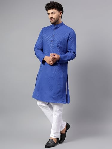 Image of LATEST CHIKAN Men's Checkered Cotton Blend Straight Kurta