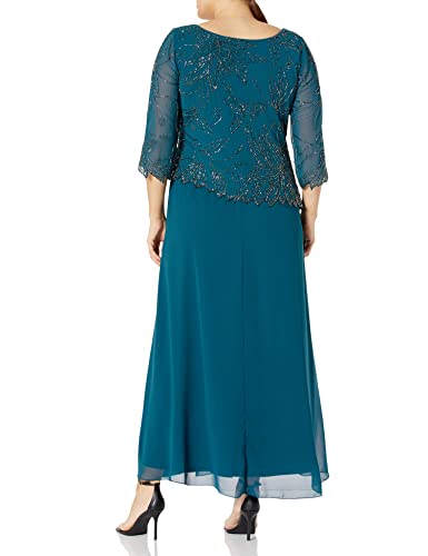Image of J Kara Women's Plus Size 3 /4 Sleeve Long Beaded Floral Design Dress