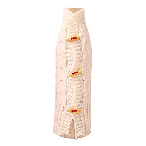 ZZM Christmas Button Knitted Coat Style Wine Bottle Cover Wrap Decor Cute Party Sleeve Table Dinner Novelty Decoration for Home (White)