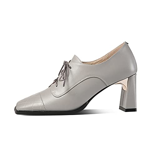 TinaCus Sapato Oxford feminino de couro genuíno feito à mão com bico quadrado salto grosso com cadar