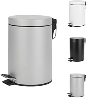 Home Treats Bathroom Bin 3L - Small Pedal Bin for Bathroom Bin With Lid Soft Close Hinge, Toilet, Restroom Stainless Steel Rubbish Waste Bin with Removable Inner Bucket Silver White Black (Silver)