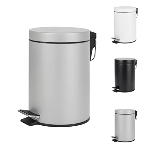 Home Treats Poubelle de salle de bain 3 L,Petite poubelle à pédale pour salle de bain, charnières à fermeture douce, toilettes en acier inoxydable avec seau intérieur amovible,Argenté/blanc/noir Cover