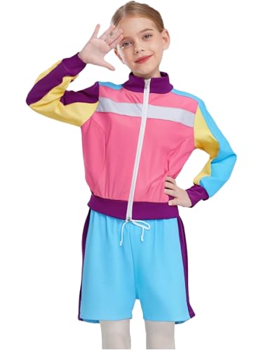 Tenue disco hippie fille rose et bleu pour danser et faire du sport au quotidien