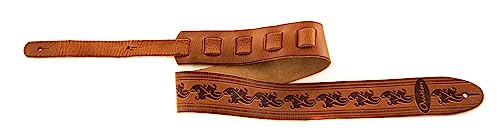 Ovation Tracolla Per Chitarra, Pelle Premium Signature, Motivo "Foglia", Wet Sand, Marrone