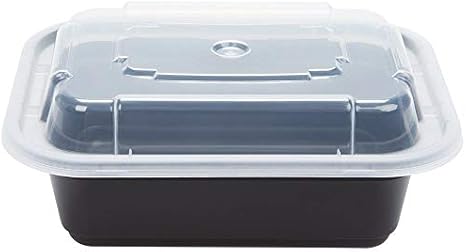 Pactiv NC868B Versatainers Containers, 28 oz, 1.57'' Length, 0.77'' Width, 1.77'' Height, Black/Clear (Pack of 150)